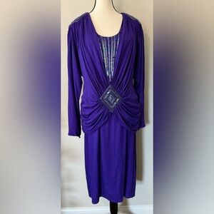 Silk Long Sleeve Purple Dress with Embellished Detail